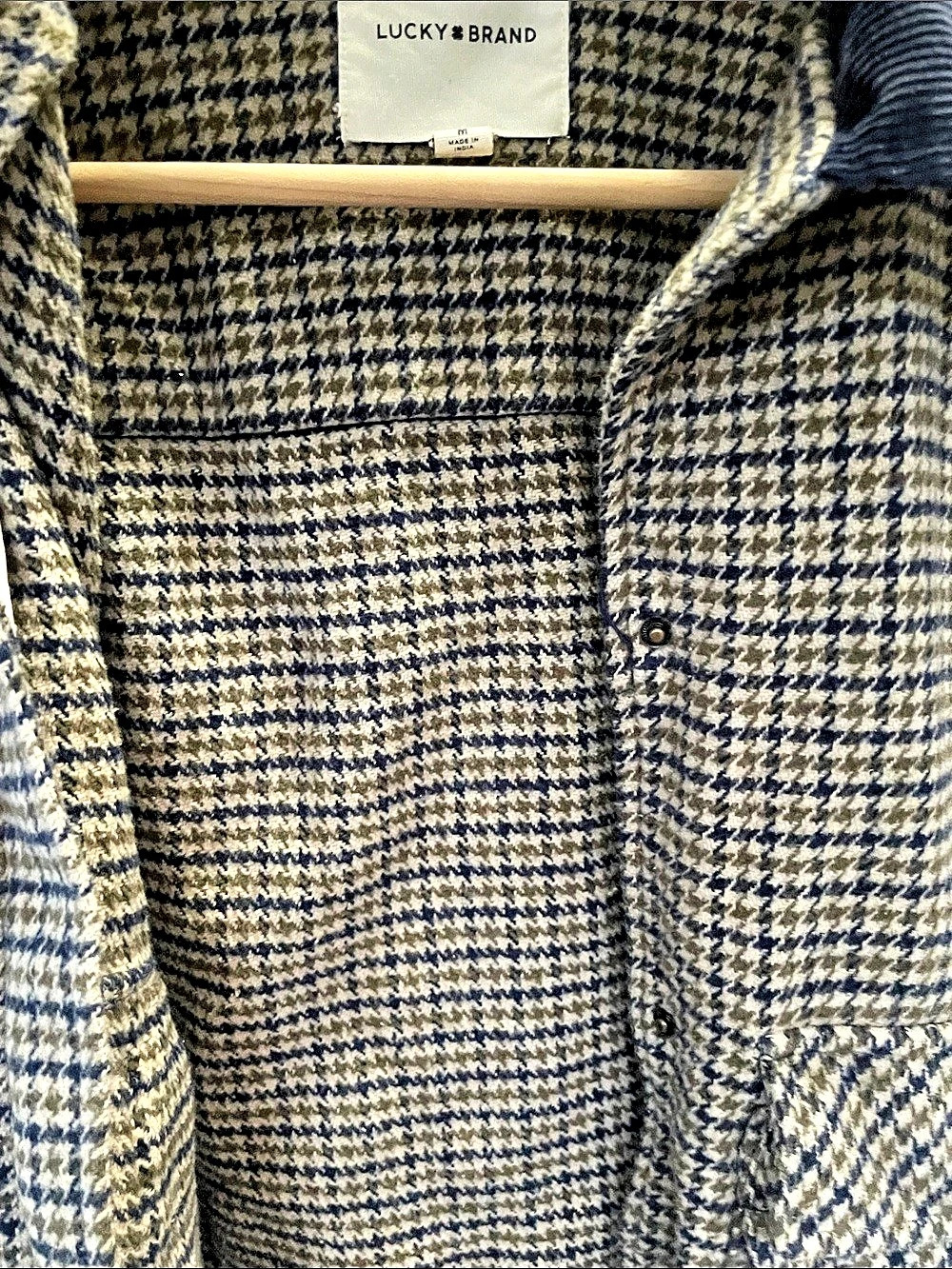 Cropped Lucky Brand Houndstooth Utility Jacket Blue & Cream Medium - Picture 3 of 10